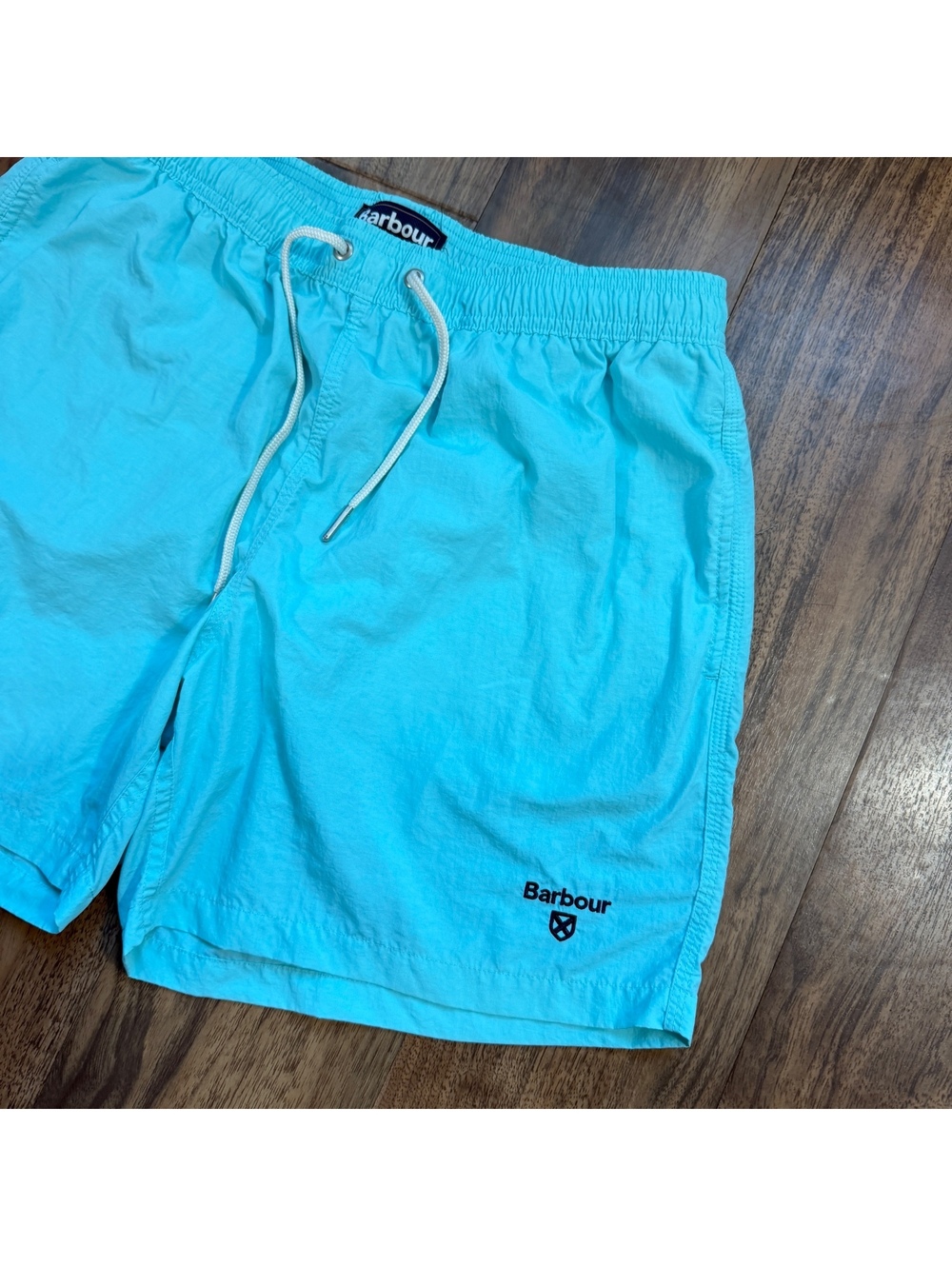 Barbour Swim Trunks Mesh Lined Aqua Blue Board Shorts Summer Beachwear ~Medium